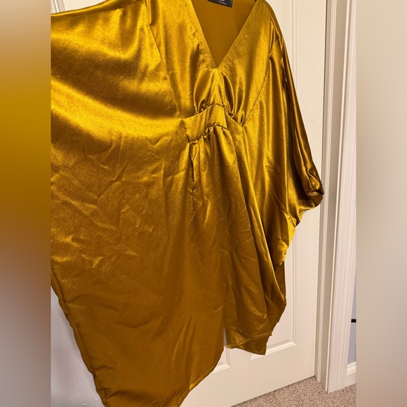 Lauren of Palm Springs Custom Gold Crinkled Satin Caftan Dress Kaftan S/M - Picture 2 of 13